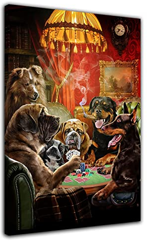 HOPNRU Cartoon Tier Hund spielt Poker Poster Wand Kunst Bild Leinwand Malerei Moderne Home Schlafzimmer Badezimmer Dekor (20x30cm-Gerahmt)