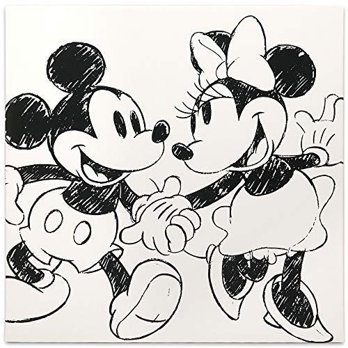Open Road Brands Disney Mickey und Minnie schwarz-weiße Galerie-Wanddekoration, klassisches Mickey-Gemälde für Heimdekoration