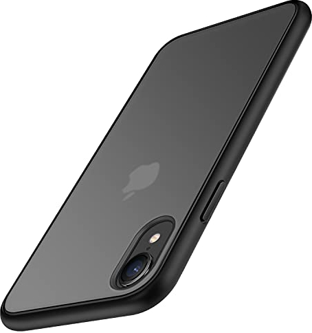 TENDLIN Compatible with iPhone XR Case Translucent Matte Hard Back with Soft Silicone Bumper Comfortable Case (Black)