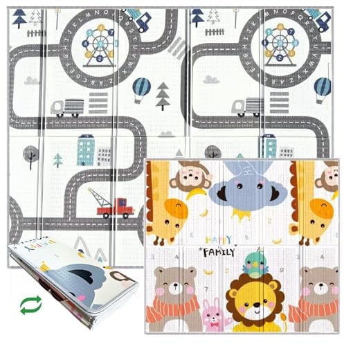 HuBorns - Spielmatte Baby Faltbar 200x180 cm und Wendbar, Krabbelmatte Baby Schadstofffrei mit CE Zertifikat, Play Mat XXL Gepolstert, Spielmatte rutschfest und Wasserdicht (Highway)