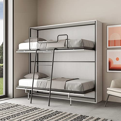 IMAGO FACTORY Kendo Double - Horizontales Klappbares Doppelbett, Platzsparendes Bett, Faltbar, L.200 S.106 H.97, Klappbares Wand-Etagenbett, Matratzen Nicht Enthalten, Weiße Esche