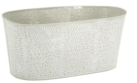 AubryGaspard - Jardinera de metal lacado en color beige – Cache-Pot – Maceta – Jardinera de balcón – Jardinera de zinc blanco – Cache interior exterior – Jardinera ovalada redonda
