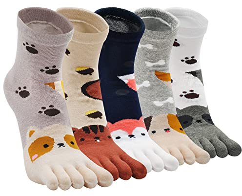 ZFSOCK Zehensocken Damen Lustige Socken: Baumwolle Bunte Lustige Sneaker Fünf Finger Sportsocken mit Zehen für Frauen Flip Flop Zehentrenner Witzige Tiere Muster,36-41,Zoo-5 Paare