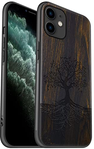 Carveit Hülle für iPhone 11 [Elegante Dunklesholz] [Weich TPU Stoßstange] Stoßfeste Handyhülle Kompatibel mit 11 Hülle Holz （Baum mit Wurzeln）