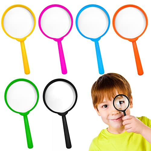 Lupe Kinder Lupe für Kinder, Bunt Tragbar Lupenglas für Kinder Kunststoff Kinderlupe für Kinderlupen Set Spielzeug Llupen Kinder Zum Lesen Hobbies Erkunden (6 Stück)