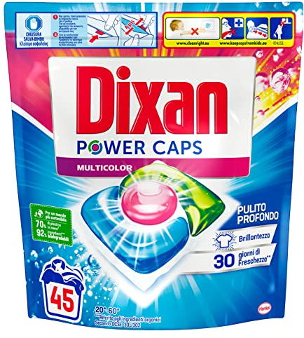 Dixan Power Caps Multicolor Waschmittel in Kapseln, vordosiert, für tiefe Waschmaschine, Packung mit 45 Kapseln, 1 Artikel, 722,0 g