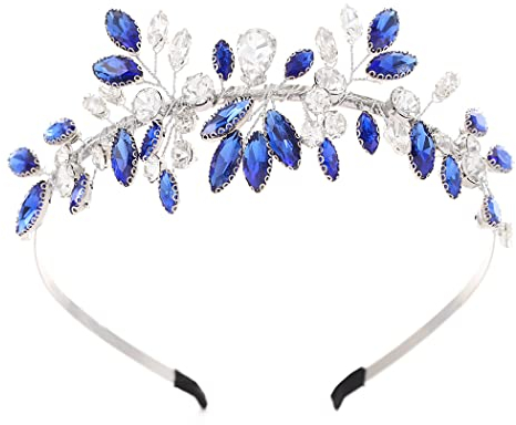IYOU Frauen Hochzeit Stirnband Blau Bling Strass Haarteile Kristall Tiara Barock Braut Kopfschmuck Haarschmuck für Bräute Abend Party Abschlussball Fotografie