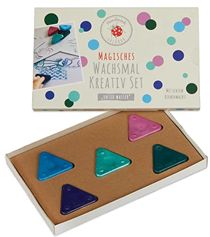 Lulubug Magisches Wachsmalset| 4 Wachsmal Dreiecke, 1 Wachsmal Dreieck Metallic, 5 Schablonen | Wachsmalblöcke, Wachsmalstifte | Motiv: unter Wasser