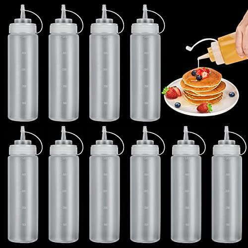 LOLYSIC 10Pcs Squeeze Bottles, 18oz 500ml Plastic Sauce Bottle Condiment Squeezy Bottles with Nozzles for Ketchup, Salad Sauce, BBQ Sauce, BPA Free