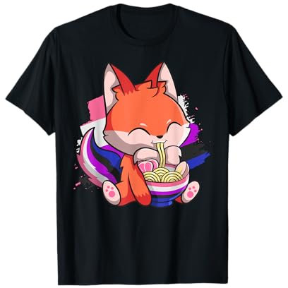 Genderfluid Pride Kawaii Fox Ramen Noodles Genderfluid Flagge T-Shirt