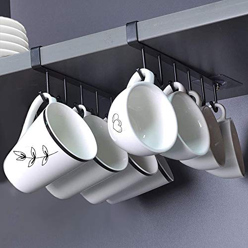 KAIOEYUH Lot de 2 Tasse Rangement Crochets, Armoir, Ustensiles de Cuisine Cravates Ceintures et écharpe Accrocher Porte-Rack Crochet sous Placard Cabinet (Noir)