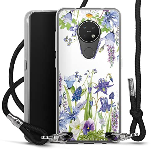 DeinDesign Carry Case kompatibel mit Nokia 7.2 Hülle mit Band Handykette zum Umhängen schwarz Blumenkranz Natur Wiese