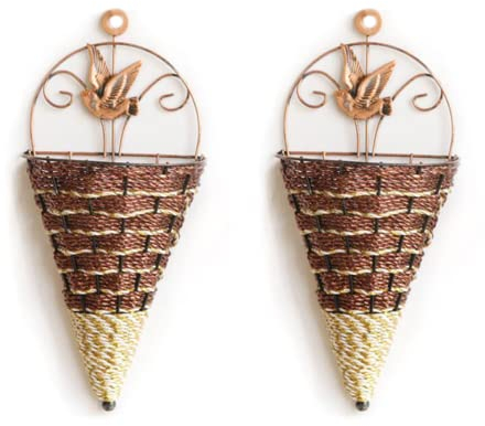 Fofetbfo 2 x gewebte Wandkörbe, Kunststoff, Rattan, Hängekorb, Wandkorb, Weidenkorb, Pflanzkörbe, Wand-Blumentopf für Veranda, Eingangsbereich, Gartendekoration