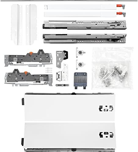 BLUM Schubladenschienen TANDEM SET; Zargenhöhe 115mm inkl. Reling 227mm, mit TIP-ON BLUMOTION, 65kg, NL650mm, Seidenweiß, bis max. KB1400mm