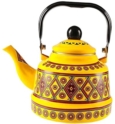 MagiDeal Large 2.5L Enameled Tea Kettle Teapot Coffee Kettle Cookware Hot Water Pot Teakettle for Stovetop for Kitchen Hiking Camping Outdoor Travel, Yellow A