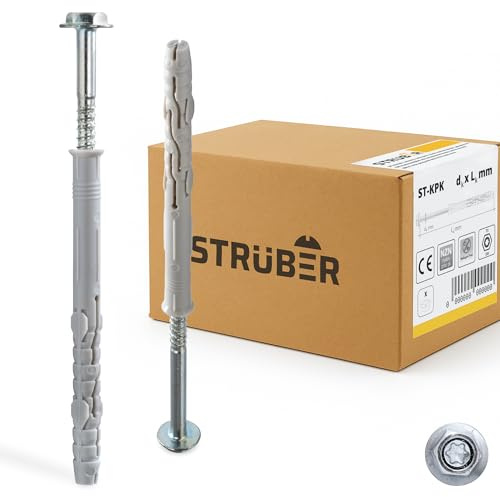 STRÜBER Rahmendübel mit Sechskantschraube Torx 10x260 mm, 25 Stück | Scheibenkopf mit SW-Antrieb, TX-Buchse, Fensterrahmendübel, Langschaftdübel, Wandrahmenbefestigung, Nylondübel, ETA Zulassung