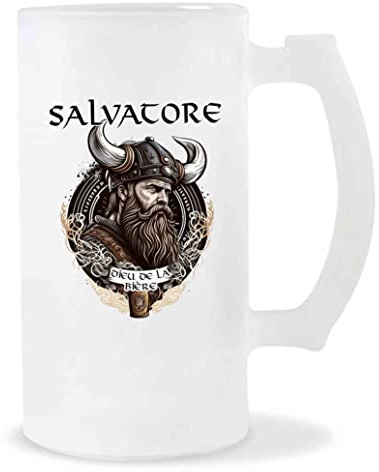 Planetee Chope de Bière Salvatore Design Viking | Verre à bière pinte Cadeau Apéro Humour alcool pour amateur de bière