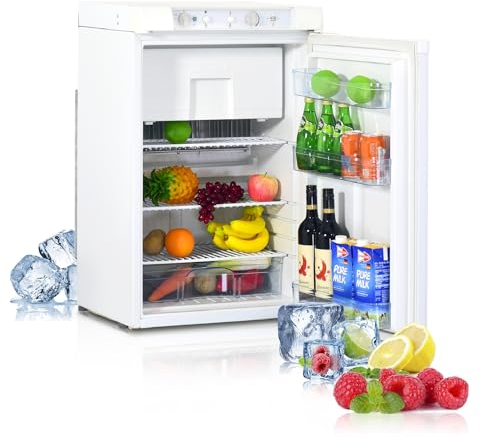 Techomey Gas Fridge Freezer 100L(85L+15L), 3 Way Fridge Freezer 12V/240V/LPG for Caravan, Motorhome, RV, Garage, Campervan, Top Lid, White