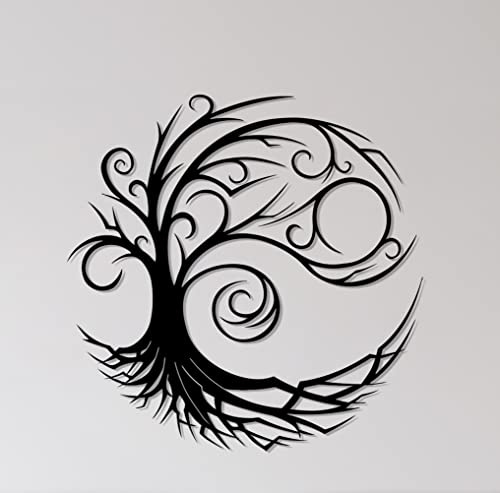 dv decovieno Deko-Baum, Wanddekoration, rund, gerahmt, Lebensbaum, Metall, Wanddeko für Haus, Wohnzimmer, Schlafzimmer und Büro, großer Designbaum, Geschenk