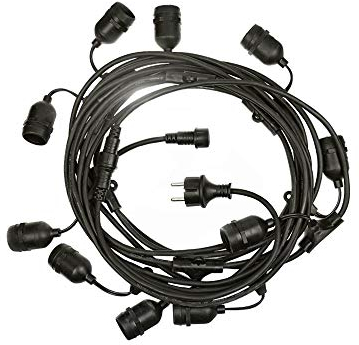 NCC-Licht Illu Lichterkette Girlanda Schwarz 10 x Fassungen E27 5m IP44 mit Zuleitung und Stecker