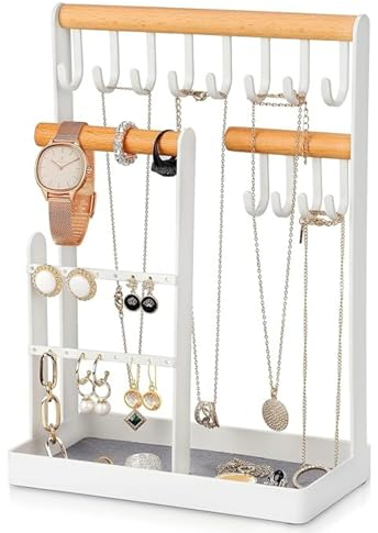 West clever Schmuckständer, Schmuckbaum-Kettenhalter mit Aufbewahrungsbasis, Schmuckhalter, Schmuck-Organizer-Ständer, Schmuckaufbewahrungs ständer für Halsketten, Armbänder, Ringe white