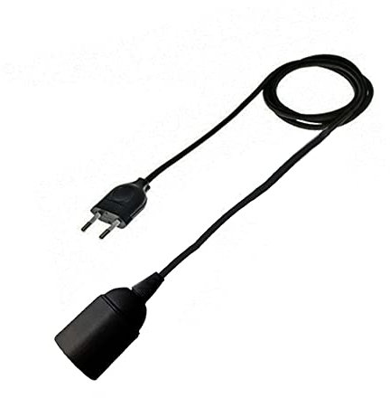 HALOTEC | Câble pour Lampe E27 Noir | Câble électrique avec Douille et Prise | 3 mètres | Douille Lisse pour Ampoule Visible | Fabriqué en Italie | Qualité Supérieure