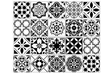Buer Homie Carta Adesiva Per Piastrelle Cucina,Adesivi Per Piastrelle Bagno, Mattonelle Adesive Cucina (20 x 20 cm,20PCS, bianco e nero)