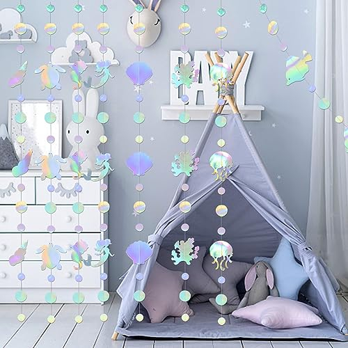 52 Ft Meerjungfrau Geburtstag Deko Irisierend Schillernde Meerjungfrauen Party Deko Meerjungfrau Holographic Papier Girlande Deko Unterwasserwelt Deko für Babyparty Ozean Thema Party