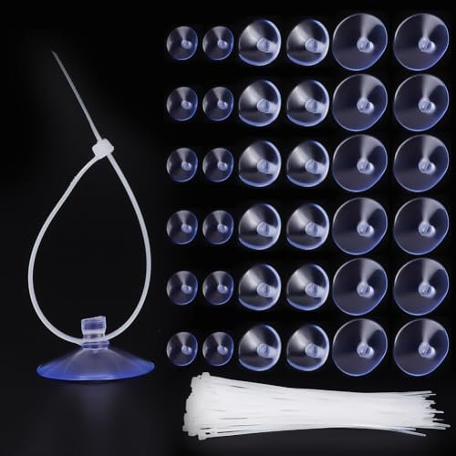 GOMAKERER 100 Pcs Suction Cups, Clear PVC Suction Cups with 100 Pcs Nylon Cable Ties Heavy Strength Plastic Sucker Pads for Home & Kitchen Hanging Organization