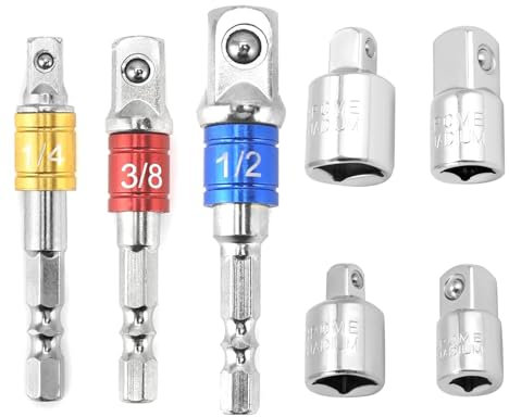 CLKE Adapter 3/8 Zoll 1/2 1/4, Adapter Ratsche 3/8 Zoll 1/2,3 Zoll Socket Verlängerung Adapter, 4 Reduzierstücke, 1/2 Zoll Sechskant für Steckschlüssel, Mutter, Adapter Ratsche