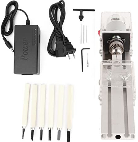 Alvinlite Tour Miniature 12-24VDC Mini Tour à Bois Machine Bricolage Travail du Bois Miniature Bouddha Perle Tour Rotatif Perles en Bois Bracelet Traitement Métal Machine-Outil(EU220V)