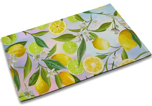 TUBAMQ Fußmatte mit Aufschrift Welcome Lemon mit rutschfester Unterseite, für drinnen und draußen, gelbe und grüne Zitronen, Fußmatte für Eingangsbereich, Veranda, Frühling, Sommer,