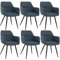 Mevsim Store Esszimmerstühle 6er Set Blau – Polsterstühle mit Armlehne aus Leinenstoff – Bequeme Küchenstühle mit Metallbeinen für Wohnzimmer & Essbereich