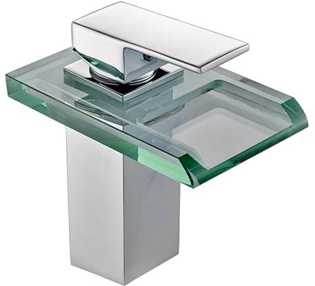 perfk Rubinetto per bagno a LED Ampio beccuccio in vetro Miscelatore per acqua calda e fredda monoforo montato su piano in ottone Rubinetto per lavandino, argent