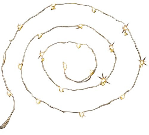 hellum 2er Set LED-Lichterkette auf Kupferdraht, 20 warmweiße LEDs, beleuchtete Länge 95 cm, Tauperlen, batteriebetrieben (2×AA, nicht inkl.), Dekoration, für Innen 570700