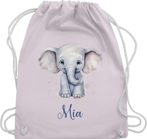 Turnbeutel Rucksack - Zootiere - Elefant Dickhäuter Grauer Riese Rüsseltier - Unisize - Pastell Rosa - tasche für kita elefanten geschenke beutel und elefantenmotiv sportbeutel junge elephant