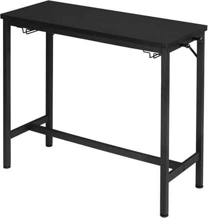 eSituro Bar Table, Kitchen Table with Glass Holders and Hooks, Black Steel Frame, for Dining, Work, Study 100x40x90cm SBST0677