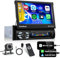 OiLiehu Radio de Coche 1 DIN con Carplay Android Auto Pantalla Retráctil Automática 7 Pulgadas con Enlace Espejo Bluetooth SWC Radio FM EQ+Cámara Trasera
