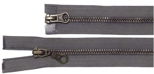 Reißverschluß Metall teilbar 2-Wege 70 cm grau