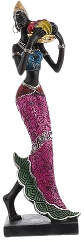 OUNONA Afrikanische Dame Figurine Harz Statue Retro Ornamente Für Wohnkultur Poliert Handwerk