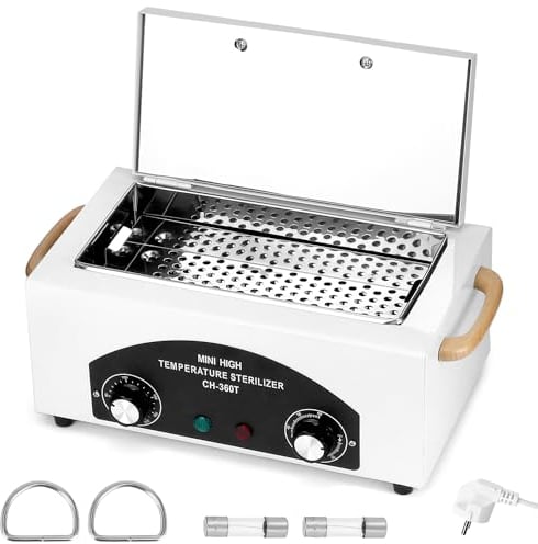 QWORK® Stérilisateur Haute Température 220°C - 300W, Capacité 2L, Minuterie Automatique 0-60 Minutes - pour Outils à Ongles, Dentaire et Coiffure