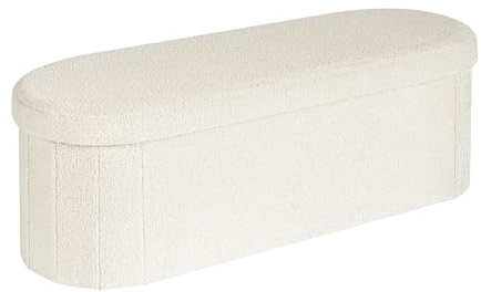 B FSOBEIIALEO Ottoman with Storage for Living Room, Sherpa Folding Storage Ottoman Foot Rest, 43.3 Inches Collapsible Bedroom Bench White Cream