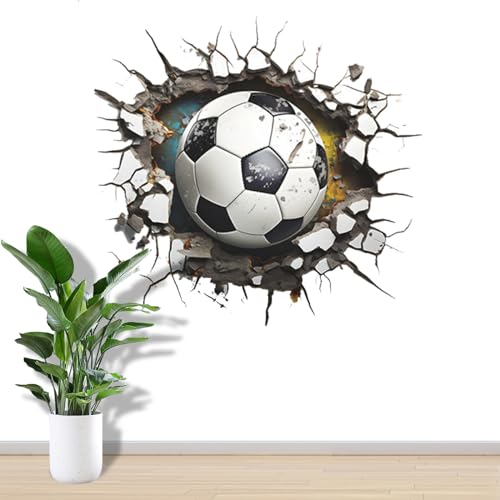 Aupawdy 3D Fussball Wandtattoo, Fußball Wandaufkleber Kinderzimmer Durchbruch Wandaufkleber für Junge Fußball Teenager Sport Wand Deko für Jugendzimmer Schlafzimmer
