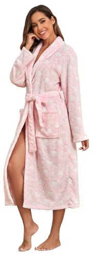 RONGTAI Accappatoio Donna in Flanella con Stampa e Taglio Adatto - Veste da Casa Invernale Morbida e Calda, Ideale per Interni, SPA e Regalo