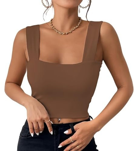 Haibang Débardeur Femme Crop Top Sexy Crop Tank Tops sans Manches à Col Carré Slim Fit Haut d'Été Chic et Élégant Basiques Moulantes Y2K Gilet Cami Top Caraco Sports Camisole Tendance Streewear
