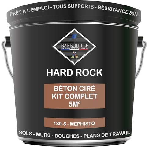 Béton Ciré Marron Kit 5m² finit - HARD ROCK - 2 couches de 5m² -Prêt à l'Emploi- Imperméable - Adhérence sur Tout Support -Intérieur et Extérieur- Instructions incluses - 180-5 - MEPHISTO - BARBOUILLE