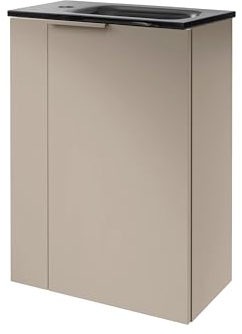 FACKELMANN B.Paris Gäste WC Waschtisch Set SBC – 45 cm, Grau, Glaswaschbecken Anthrazit, Türanschlag rechts, Maße: 45 x 60 x 25 cm – Ideal für stilvolle Badezimmer