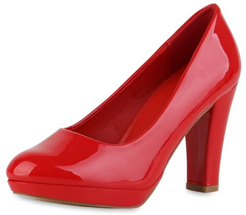 VAN HILL Damen Klassische Ballerinas Stiletto Lack Klassisch Schuhe 216202 Rot Lack 38
