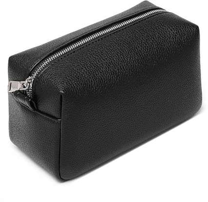 YONBEN Kosmetiktasche Klein Schminktasche Reise (Schwarz, PU) | Stand-up-Design mit Ringverschluss und Reißverschluss – fasst Pinsel und Kosmetik, passt in fast jede Handtasche.