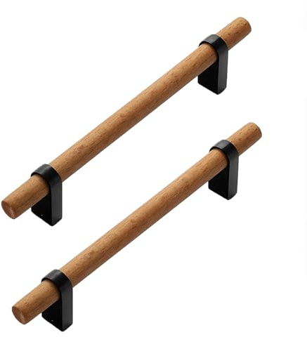 2 Stück Möbelgriffe Holz Schubladengriffe mit Schrauben Holzgriffe Schrankgriffe Küchenschrank Griffe Kleiderschrank Griff für Schränke,Küchen,Möbel (Hole pitch:128mm,Black)